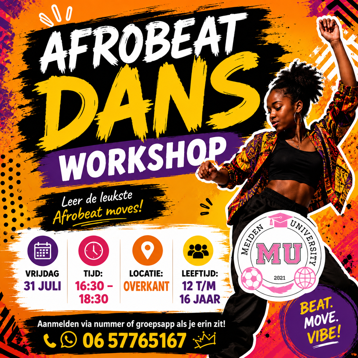 Afrobeat dansworkshop (12-16 jaar, alleen voor dames)